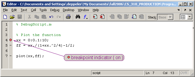 screen shot with breakpoint set